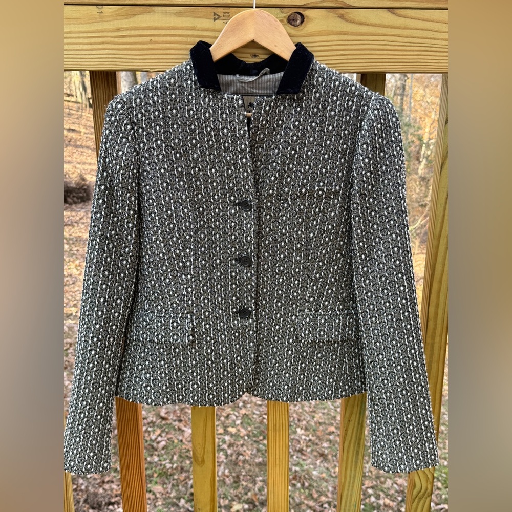 ETRO Gold & Black Tweed Velvet Collar Structured Blazer Size 44